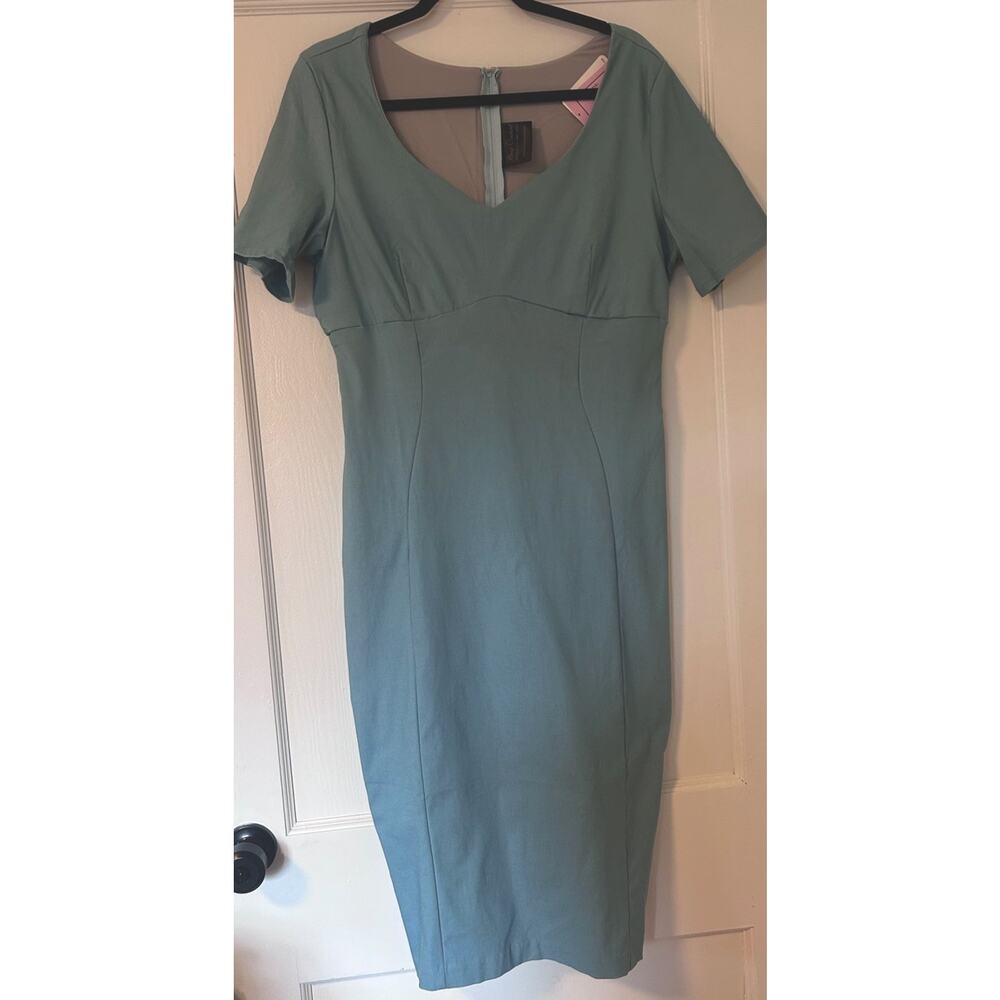 Pinup Couture Priscilla Wiggle Dress 2X NWT Rockabilly Light Blue Plus Size - Picture 2 of 11